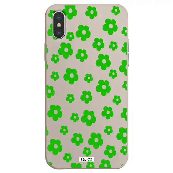 Five Petal Green Flower Apple iPhone X Silicone Stone Case
