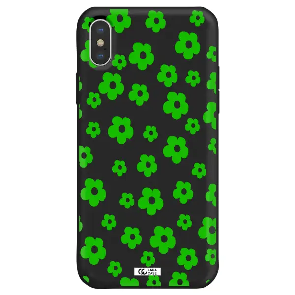 Five Petal Green Flower Apple iPhone XS Silicone black Case