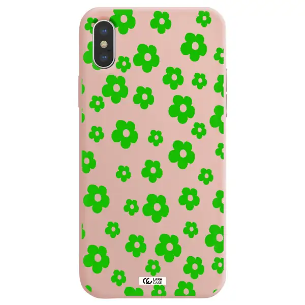 Five Petal Green Flower Apple iPhone XS Silicone pastel pink Case