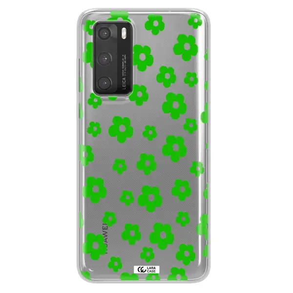 Five Petal Green Flower Huawei P40 Clear TPU Case