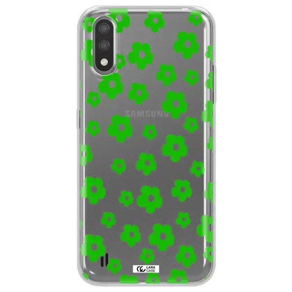 Five Petal Green Flower Samsung A01 Clear TPU Case