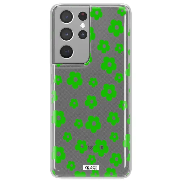 Five Petal Green Flower Samsung S21 Ultra Clear TPU Case