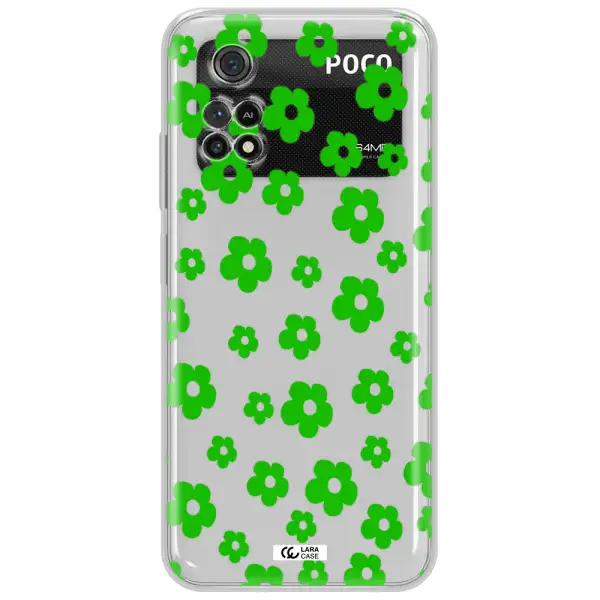 Five Petal Green Flower Xiaomi Poco M4 Pro 4G Clear Tpu Case
