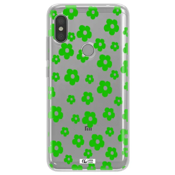 Five Petal Green Flower Xiaomi Redmi Note 6 Pro Clear TPU Case