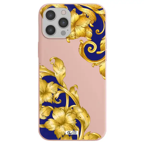 Golden Baroque Apple iPhone 12 pro Silicone pastel pink Case