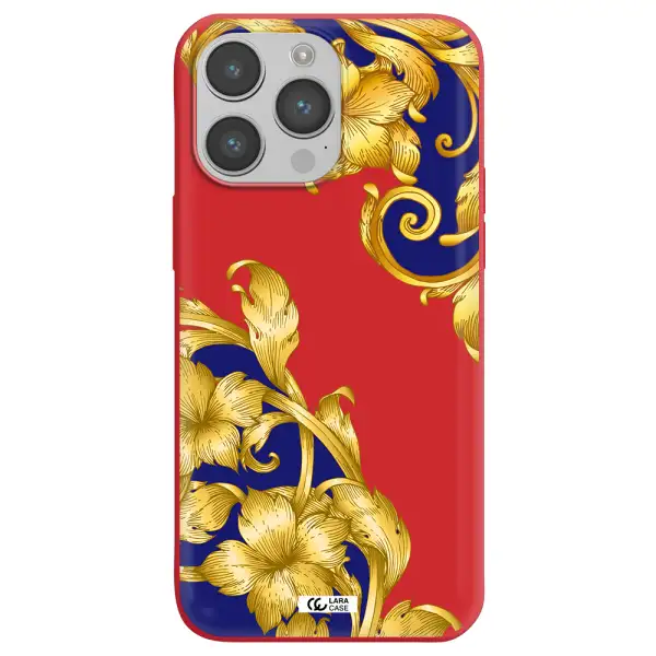 Golden Baroque Apple iPhone 14 pro max Silicone Imperial Red Case