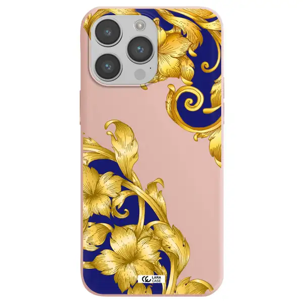 Golden Baroque Apple iPhone 14 pro max Silicone pastel pink Case