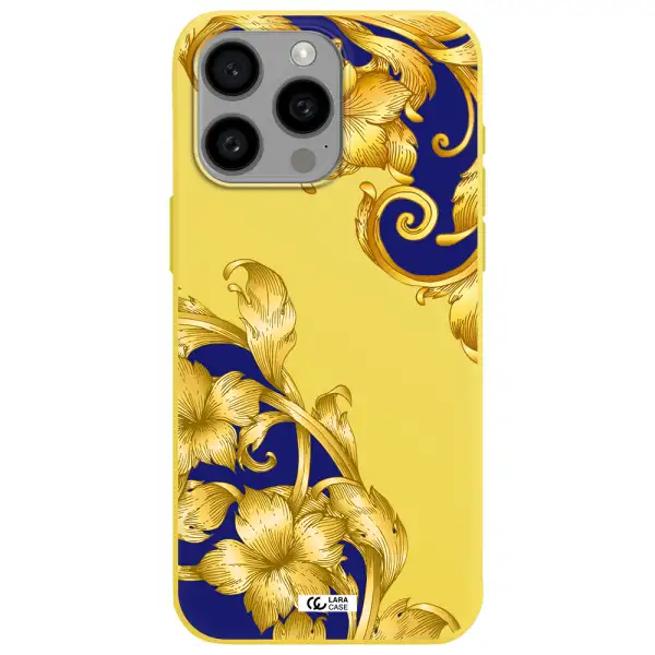 Golden Baroque Apple Iphone 15 Pro max Silicone canary yellow Case