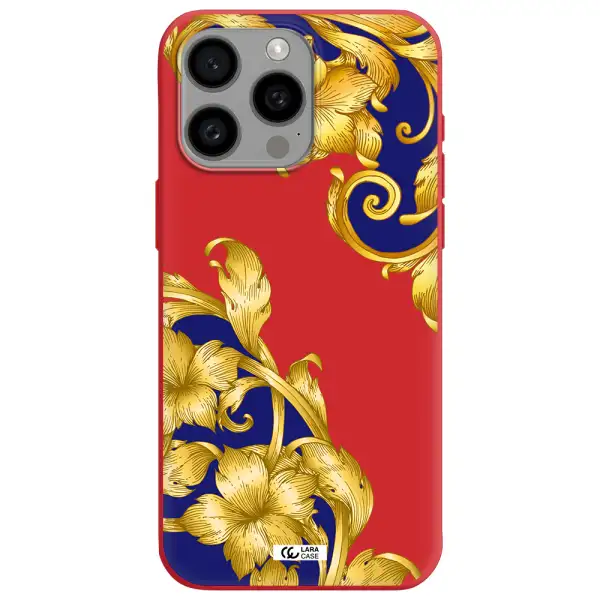 Golden Baroque Apple Iphone 15 Pro Max Silicone Imperial Red Case