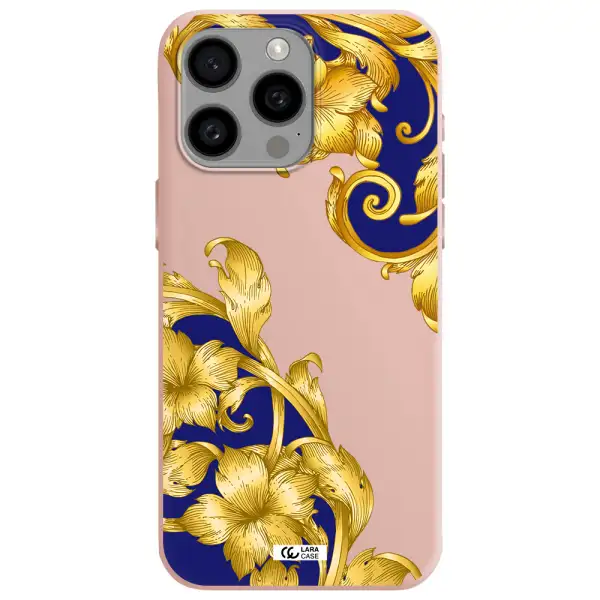 Golden Baroque Apple Iphone 15 Pro max Silicone pastel pink Case