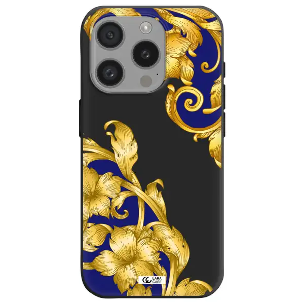 Golden Baroque Apple Iphone 15 Pro Silicone Black Case