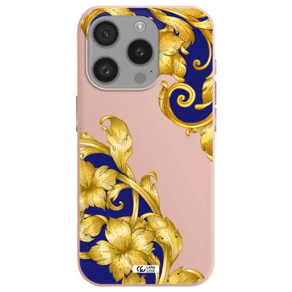 Golden Baroque Apple Iphone 15 Pro Silicone Pastel Pink Case