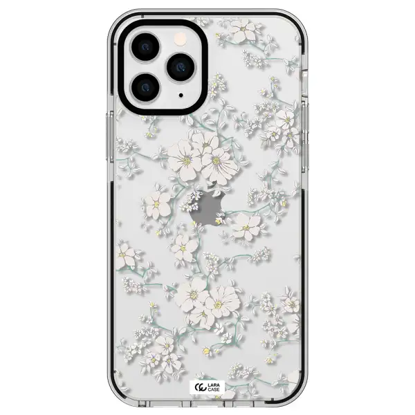 White Flower Apple iPhone 11 pro impact black border Case