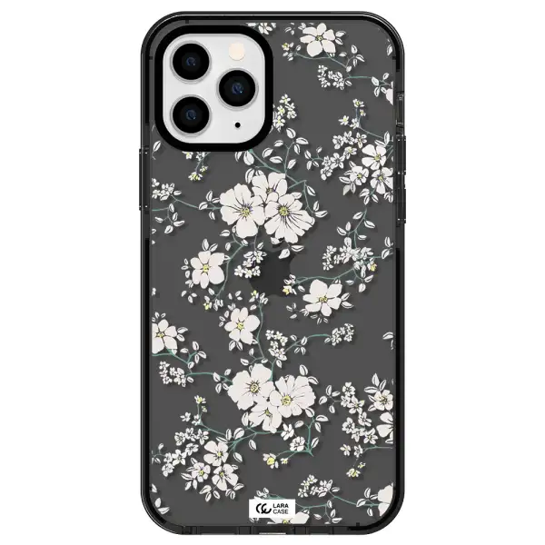 White Flower Apple iPhone 11 pro max impact Smoke Black Case