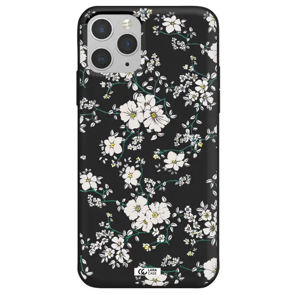 White Flower Apple iPhone 11 pro max Silicone black Case