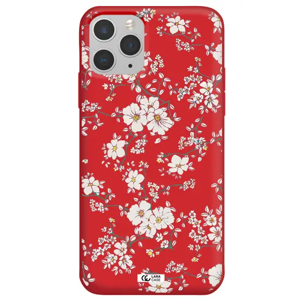 White Flower Apple iPhone 11 pro max Silicone Imperial Red Case