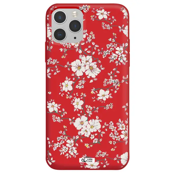 White Flower Apple iPhone 11 pro Silicone Imperial Red Case