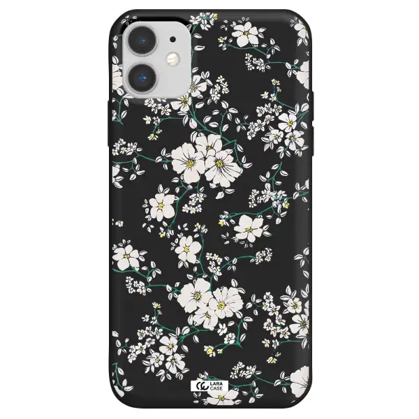 White Flower Apple iPhone 11 Silicone black Case