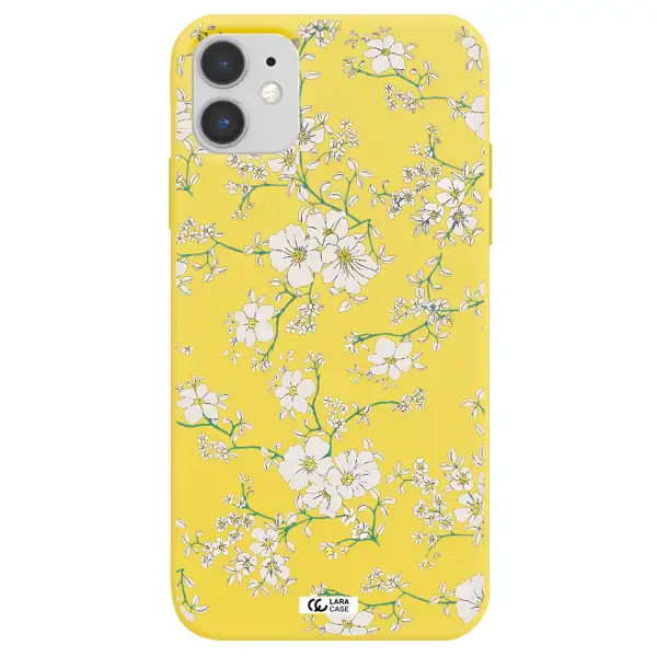 White Flower Apple iPhone 11 Silicone canary yellow Case