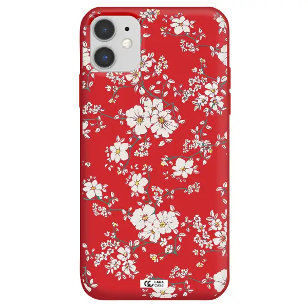 White Flower Apple iPhone 11 Silicone Imperial Red Case