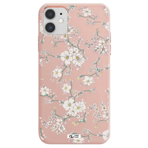 White Flower Apple iPhone 11 Silicone pastel pink Case