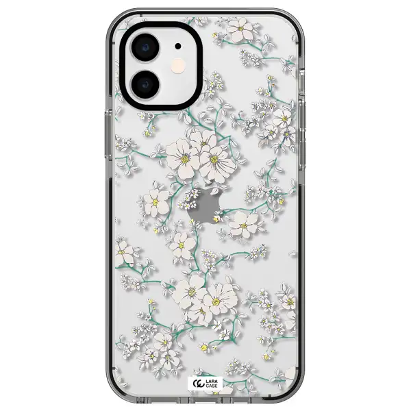 White Flower Apple iPhone 12 impact black border Case