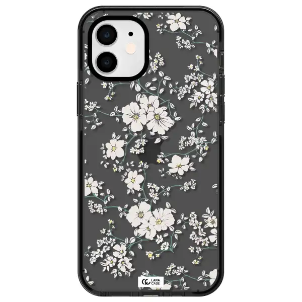 White Flower Apple iPhone 12 impact Smoke Black Case