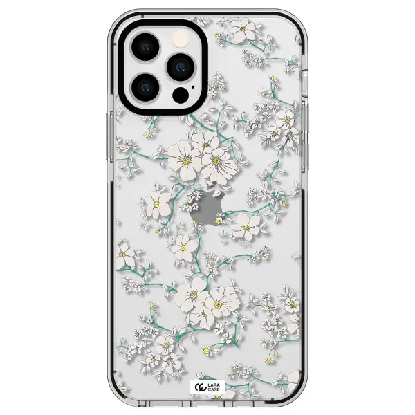 White Flower Apple iPhone 12 pro impact black border Case