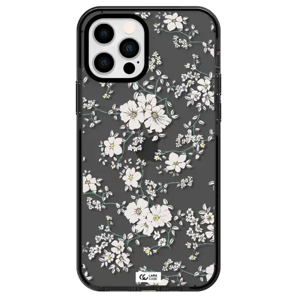 White Flower Apple iPhone 12 pro impact Smoke Black Case