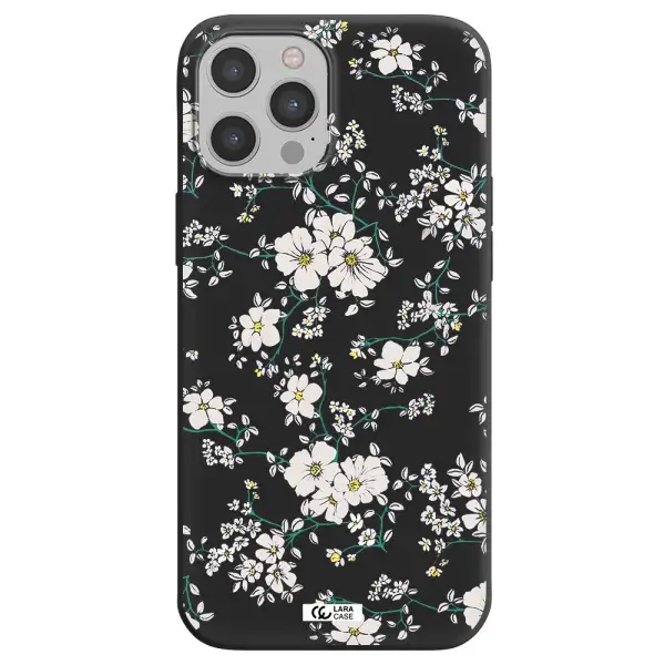 White Flower Apple iPhone 12 pro max Silicone black Case