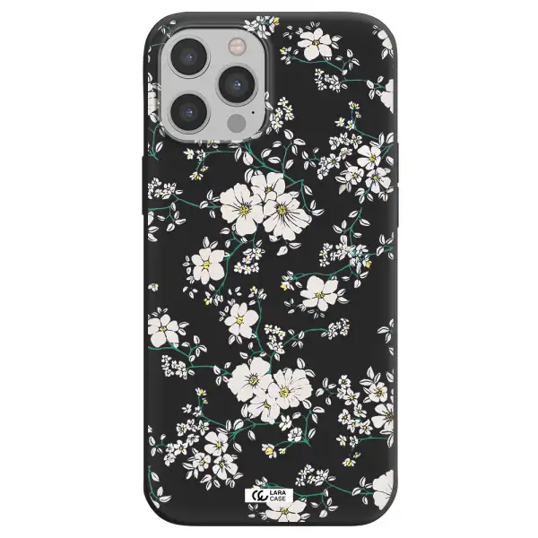 White Flower Apple iPhone 12 pro Silicone black Case