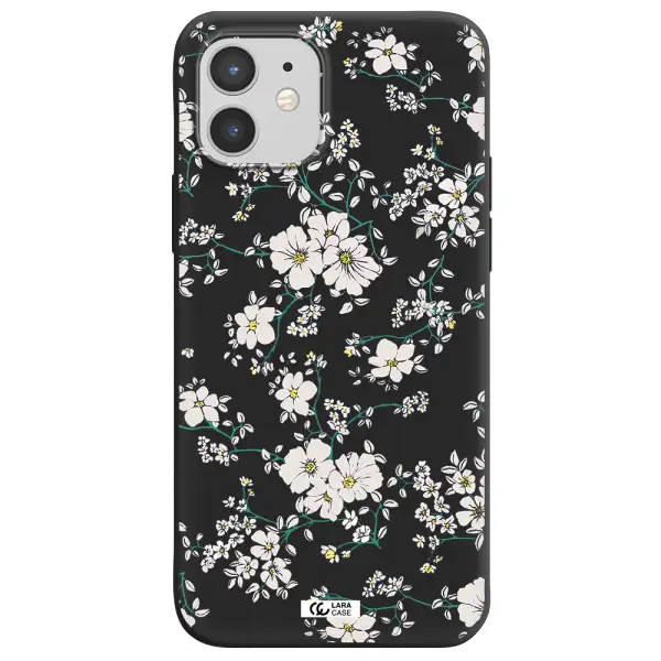 White Flower Apple iPhone 12 Silicone black Case