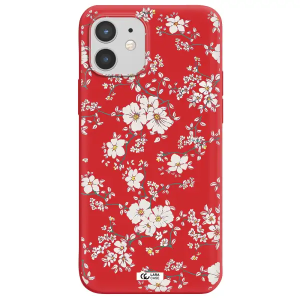 White Flower Apple iPhone 12 Silicone Imperial Red Case