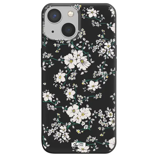 White Flower Apple iPhone 13 mini Silicone black Case