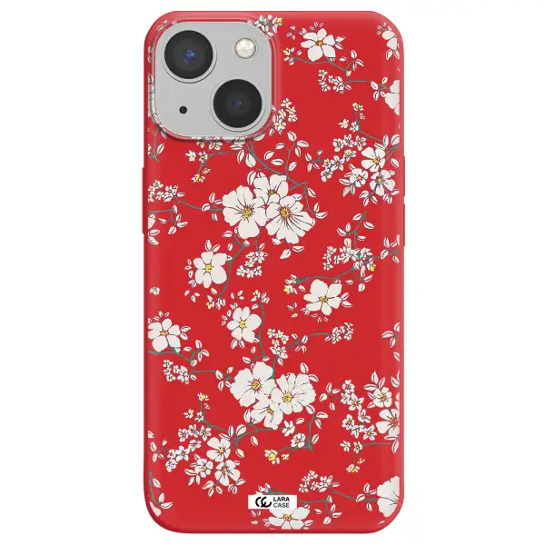 White Flower Apple iPhone 13 mini Silicone Imperial Red Case