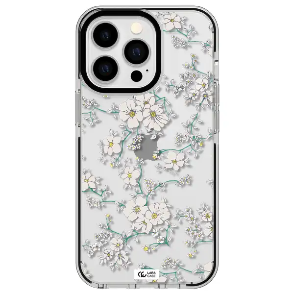 White Flower Apple iPhone 13 Pro impact black border Case
