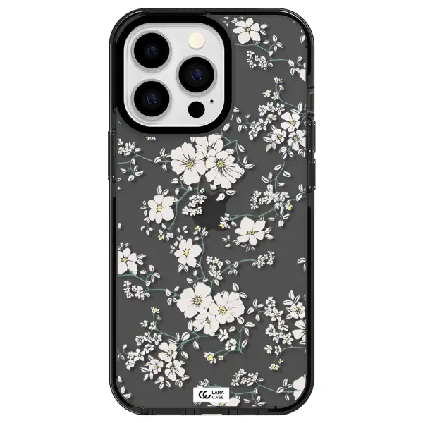 White Flower Apple iPhone 13 Pro impact Smoke Black Case