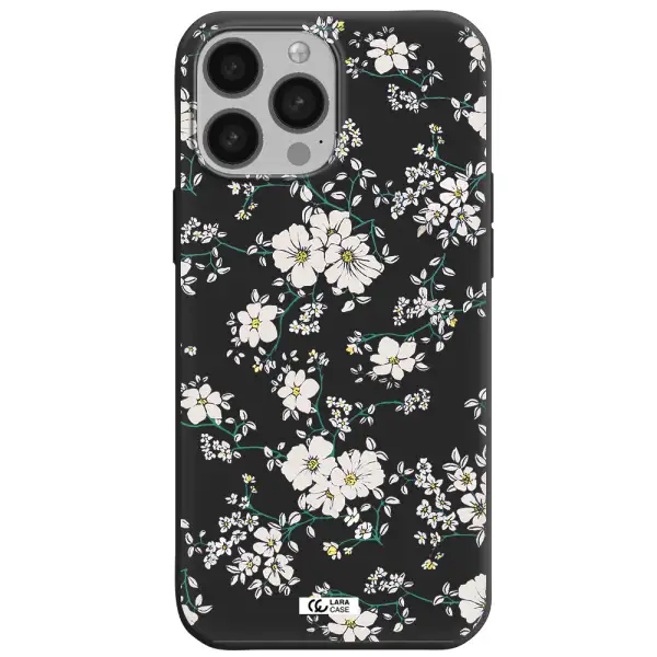 White Flower Apple iPhone 13 Pro Max Silicone black Case