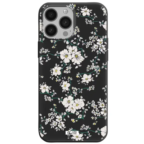 White Flower Apple iPhone 13 Pro Silicone black Case