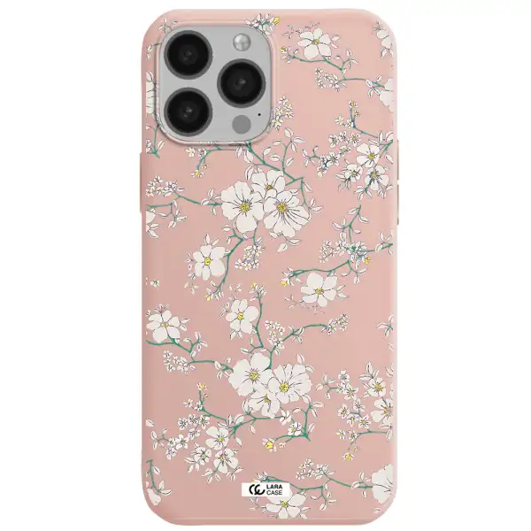 White Flower Apple iPhone 13 Pro Silicone pastel pink Case