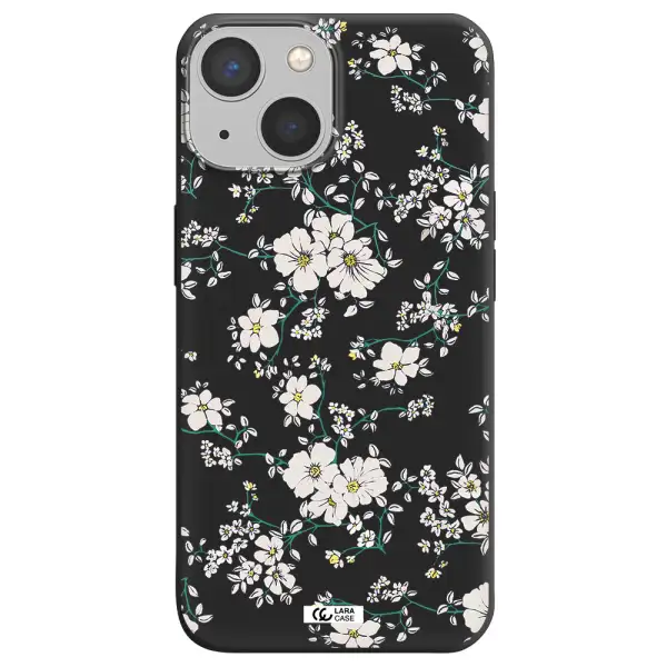 White Flower Apple iPhone 13 Silicone black Case