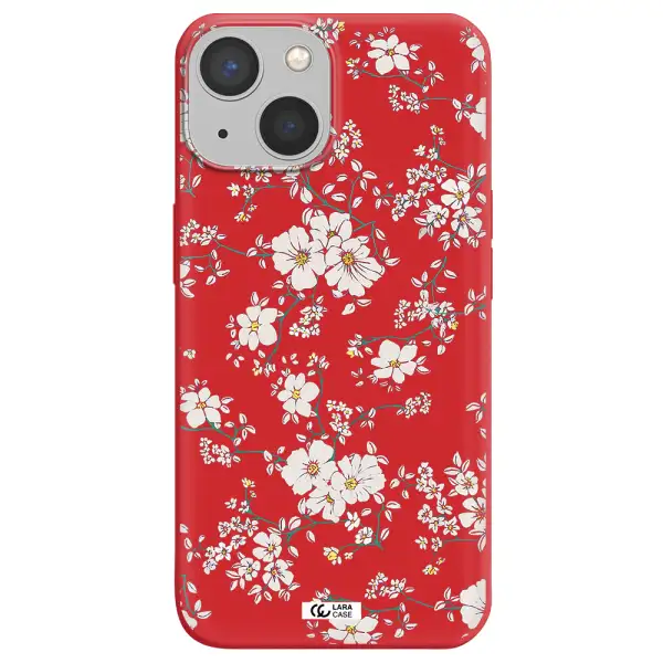 White Flower Apple iPhone 13 Silicone Imperial Red Case