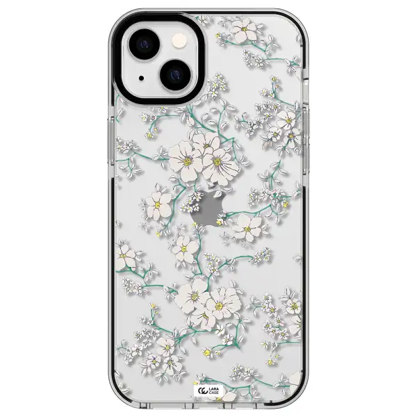 White Flower Apple iPhone 14 plus impact black border Case