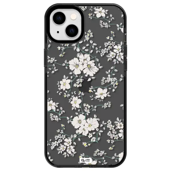 White Flower Apple iPhone 14 plus impact Smoke Black Case