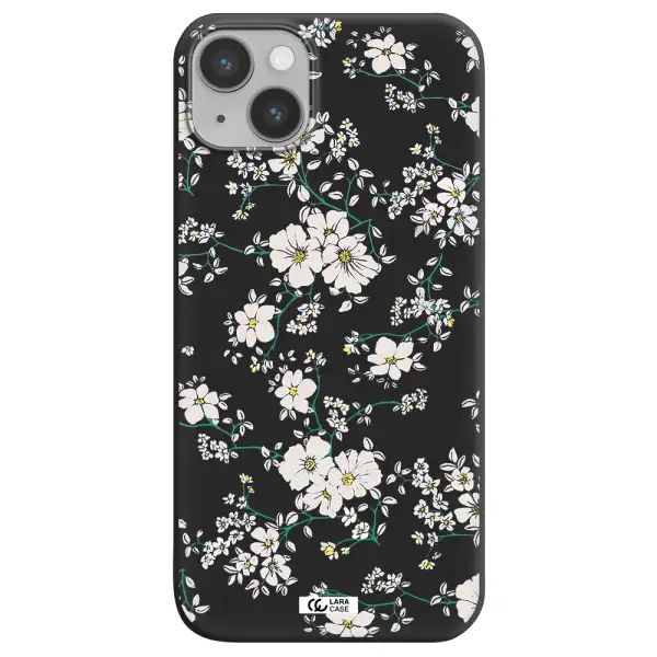 White Flower Apple iPhone 14 plus Silicone black Case