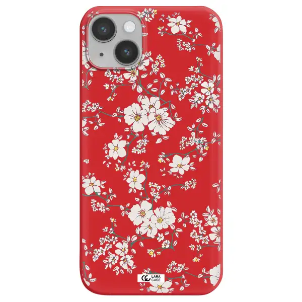 White Flower Apple iPhone 14 plus Silicone Imperial Red Case