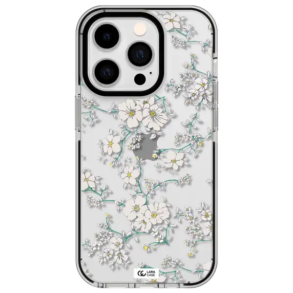 White Flower Apple iPhone 14 pro impact black border Case