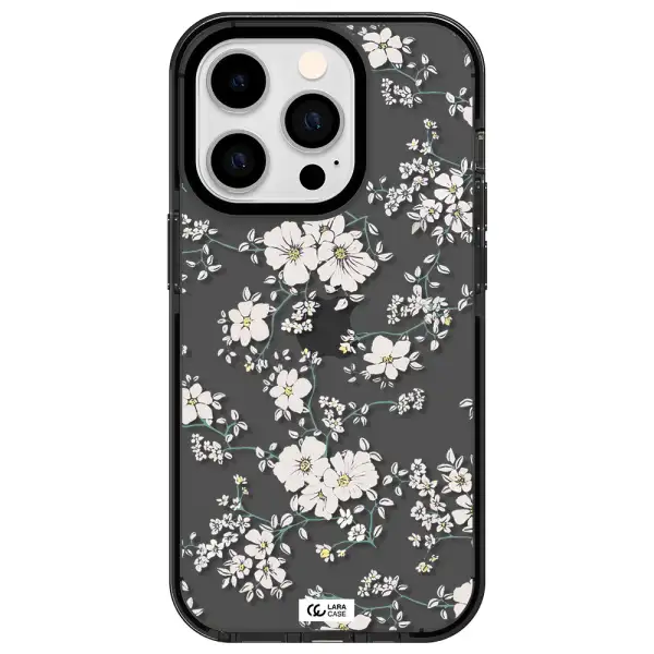 White Flower Apple iPhone 14 pro impact Smoke Black Case