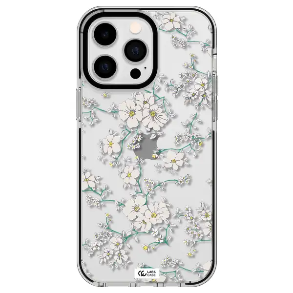 White Flower Apple iPhone 14 pro max impact black border Case