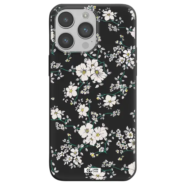 White Flower Apple iPhone 14 pro max Silicone black Case